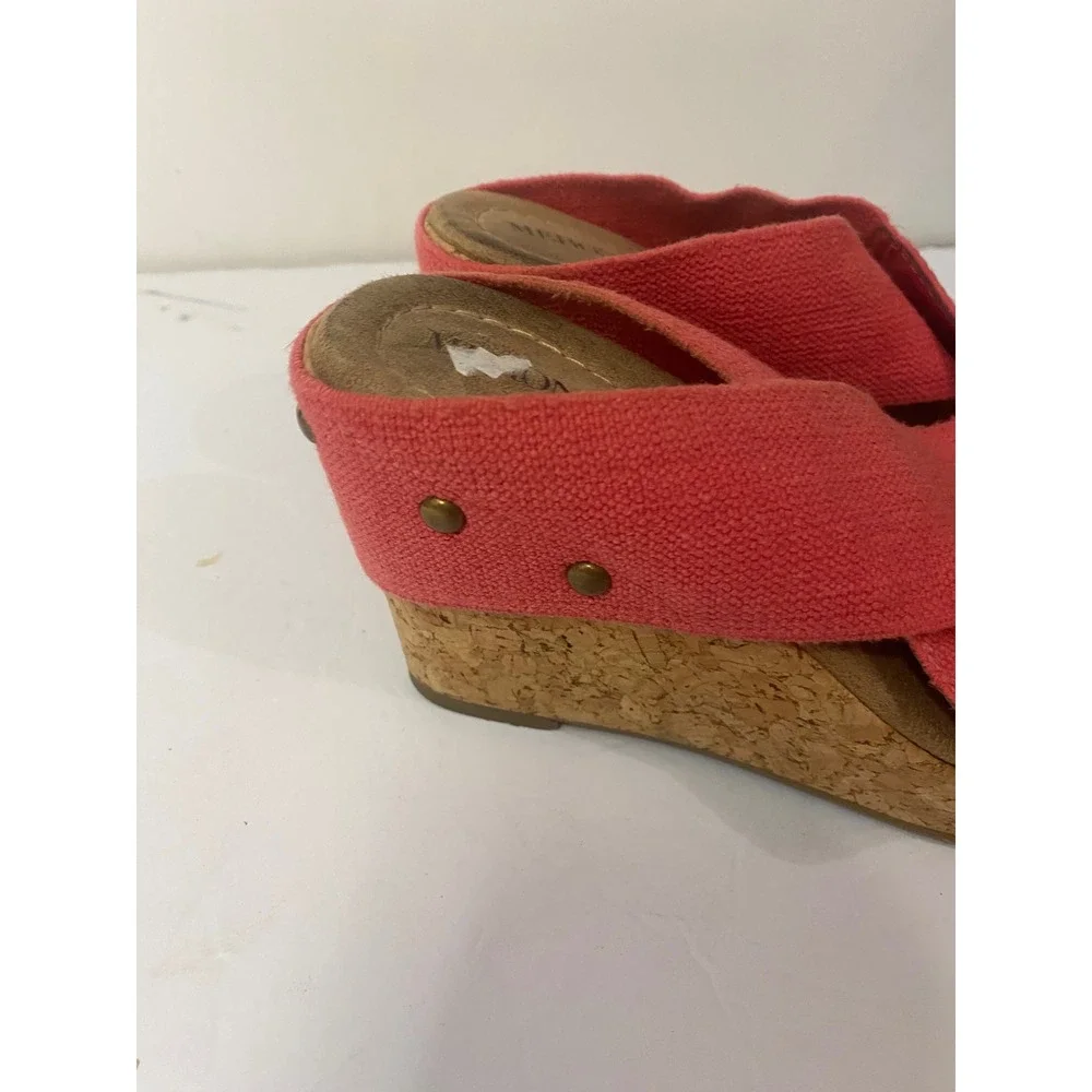 Merona Womens Coral Red Canvas Crisscross Cork Wedge‎ Platform Sandals Size 6